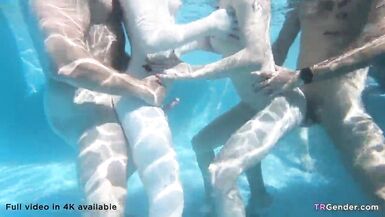 Nasty Trannies And Male Friends Having Orgy By The Pool - 13 image