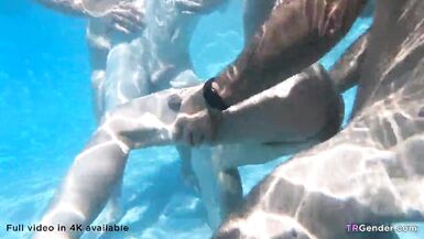 Nasty Trannies And Male Friends Having Orgy By The Pool - 15 image