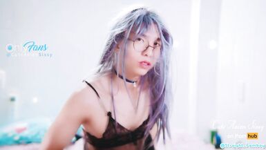 Cute Sissy Femboy in Lingerie Eating Cum - 10 image