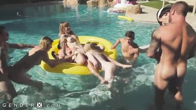 Dick Flopping Transgender Orgy In Pool - GenderX - 3 image