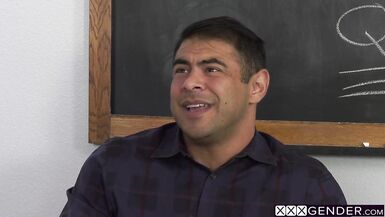 Horny shemale teen Emma Rose seduced a teacher and fucked his mouth hard - 2 image