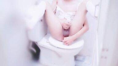 Cute Asian Crossdreser Anal & Cum in Toilet - 13 image