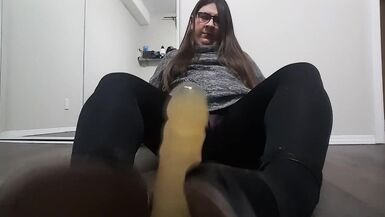 POV Shemale gives you a Foot Job and Plays with your Cum on her Feet - 4 image