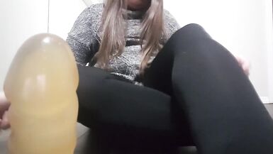 POV Shemale gives you a Foot Job and Plays with your Cum on her Feet - 7 image