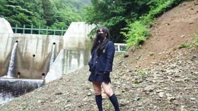 Cute Transgender Ejaculates Lewdly as she Exposes herself at a Dam Deep in the Mountains.