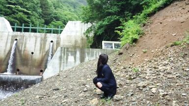 Cute Transgender Ejaculates Lewdly as she Exposes herself at a Dam Deep in the Mountains. - 3 image