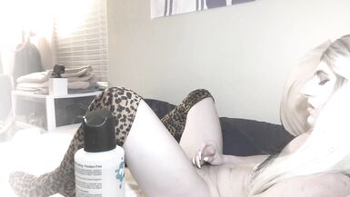 Sexy Shemale Valeria Belnades Jerks Massive Cock Wearing Thigh High Boots - 3 image