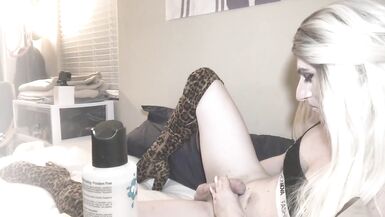 Sexy Shemale Valeria Belnades Jerks Massive Cock Wearing Thigh High Boots - 5 image