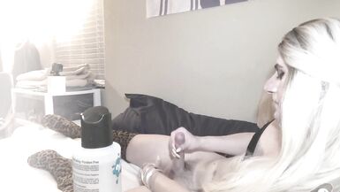 Sexy Shemale Valeria Belnades Jerks Massive Cock Wearing Thigh High Boots - 6 image