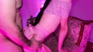 TS Gets Bent over Chair and Fucked in Sexy Outfit - 14 image