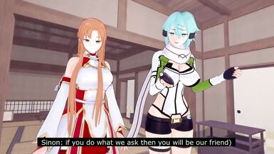 SAO: Futa Sinon & Futa Asuna Test your Strength | Female Taker POV - 1 image