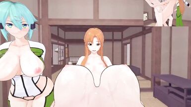 SAO: Futa Sinon & Futa Asuna Test your Strength | Female Taker POV - 10 image