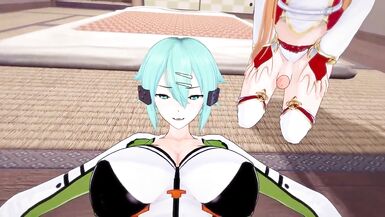 SAO: Futa Sinon & Futa Asuna Test your Strength | Female Taker POV - 5 image