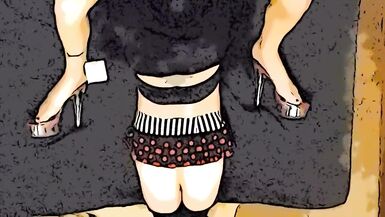 Cartoon MILF Trans-Female Humiliates Amateur Sissy Crossdresser as she Sucks Shemale Lesbian Cock - 13 image