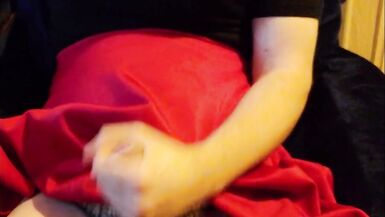 Crossdresser Masturbate and Cum Red Skirt - 1 image