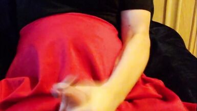 Crossdresser Masturbate and Cum Red Skirt - 10 image