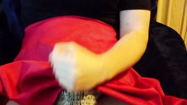 Crossdresser Masturbate and Cum Red Skirt - 3 image