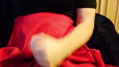 Crossdresser Masturbate and Cum Red Skirt - 7 image