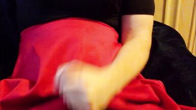 Crossdresser Masturbate and Cum Red Skirt