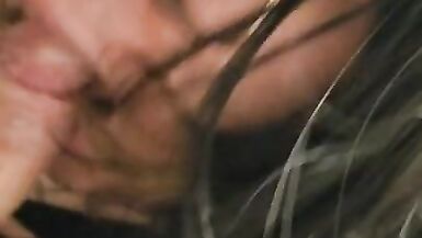 Trans Girl Giving Blowjob to Big Guy and Gags on his Cock - 9 image