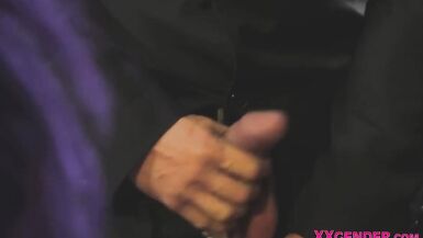 Busty tattooed trans babe gets bent over - 2 image