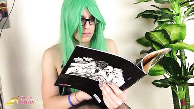 Transvestite Irene Aoki in Stockings having Fun Stroking her Cock - 1 image