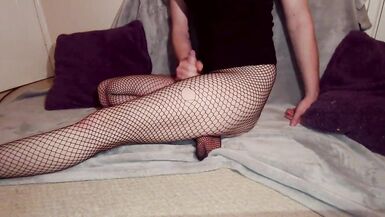 Crossdresser Anal Play and Cumshot in Fishnets - 7 image