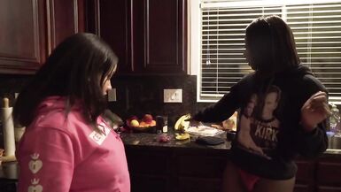 Ebony TS Goddess fucked on the stairs by lucky white guy - 1 image