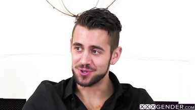 Two naughty shemales Lena Moo shared bad guys big penis and swallowed it - 1 image