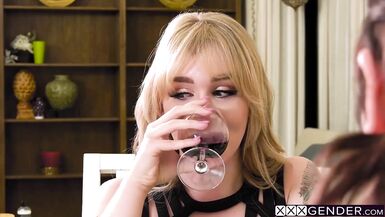 Two naughty shemales Lena Moo shared bad guys big penis and swallowed it - 5 image