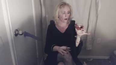 Goth Tranny Smokes and Pleasures Herself. - 3 image