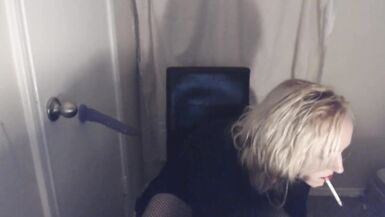 Goth Tranny Smokes and Pleasures Herself. - 7 image