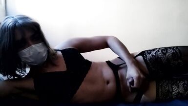 Teen E-girl Crossdresser Femboy Showing her Black Lingerie - 13 image