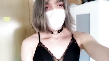 Teen E-girl Crossdresser Femboy Showing her Black Lingerie - 3 image