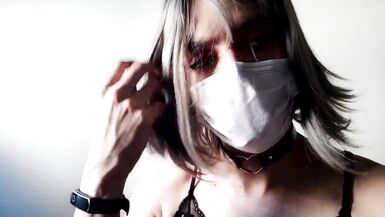 Teen E-girl Crossdresser Femboy Showing her Black Lingerie - 5 image