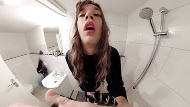 Trap Riding Dildo in Hotel Bathroom and Fires Cum on the Floor - 14 image