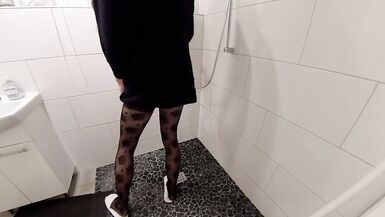 Trap Riding Dildo in Hotel Bathroom and Fires Cum on the Floor - 2 image