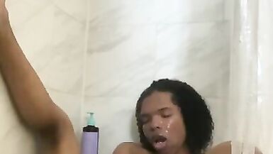 Sydney in a Hot Shower Playing with her Dick - 13 image