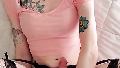 Big Dick Tgirl gives herself a Huge Facial - 5 image