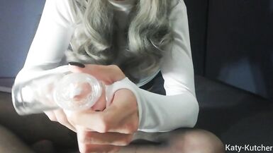 Self-Facial- Sexy Tranny Fucks Toy and Cums on Face - 9 image