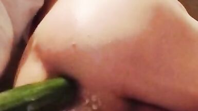 Young Trap Rides a Big Cucumber and Brings herself to Orgasm - 1 image