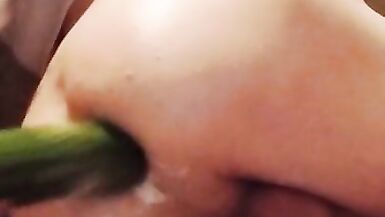 Young Trap Rides a Big Cucumber and Brings herself to Orgasm - 4 image