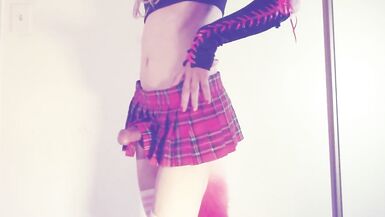 Schoolgurl Slut in Skirt Fucking Big Dildo (slo-mo Cumshot)