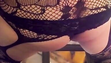 Redheaded Sissy Edging her Big Cock, Ready to Cum with you in a Favorite Bodystocking  - 4 image