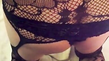 Redheaded Sissy Edging her Big Cock, Ready to Cum with you in a Favorite Bodystocking  - 8 image