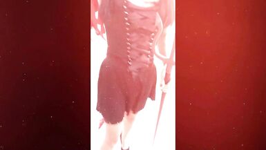 Happy Halloween. Devil Trans Teases and JO till she Cums near a Trail. - 2 image