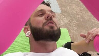 Young transsexual yoga teacher spoiling her new student - 1 image