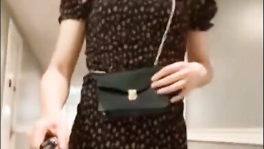 Super crazy asian shemale flashing her cock on the streets - 1 image