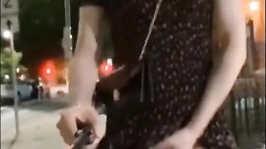 Super crazy asian shemale flashing her cock on the streets - 5 image