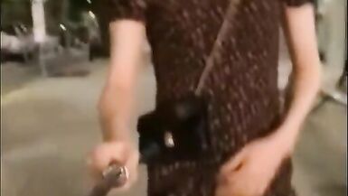 Super crazy asian shemale flashing her cock on the streets - 8 image